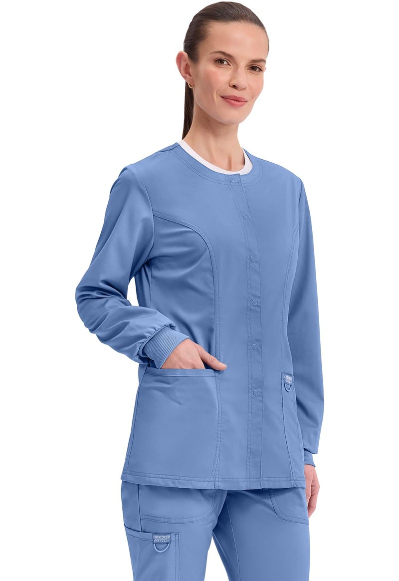 Cherokee Women's Snap Front Warm-up Jacket, Ciel, Medium - Image 5